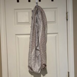 Loft Gray, Purple and Gold Patterned Scarf with Tassel Detail